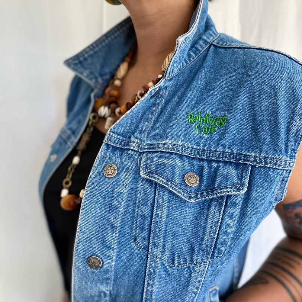 Vintage Rainforest cafe denim vest